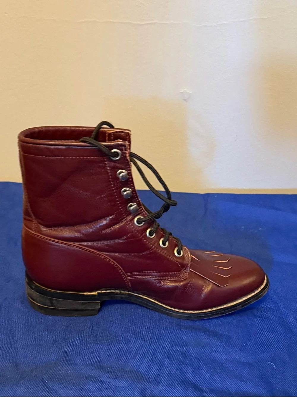 Genuine Justin Burgundy Leather Lace-Up Ankle Boots Women size 6/youth 4.5